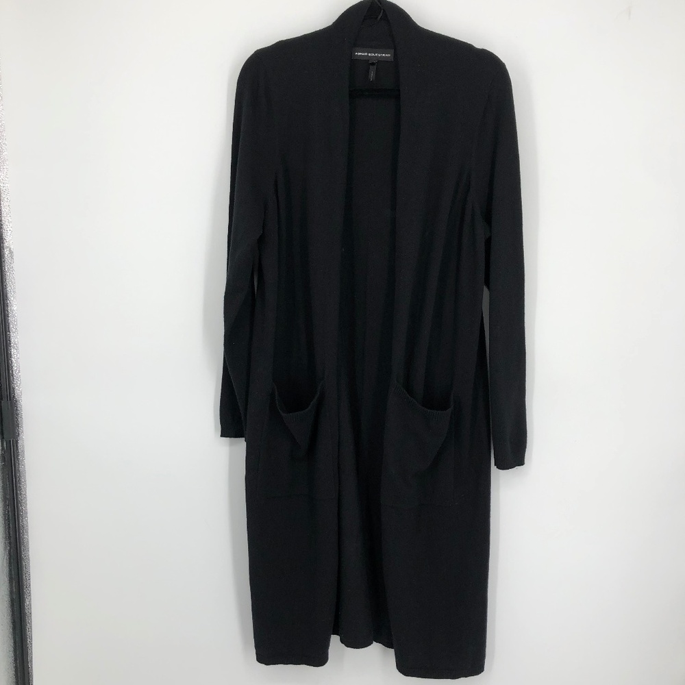 Asmar Equestrian Womens Cardigan Size Large‎ Black Open Front Longline Pockets